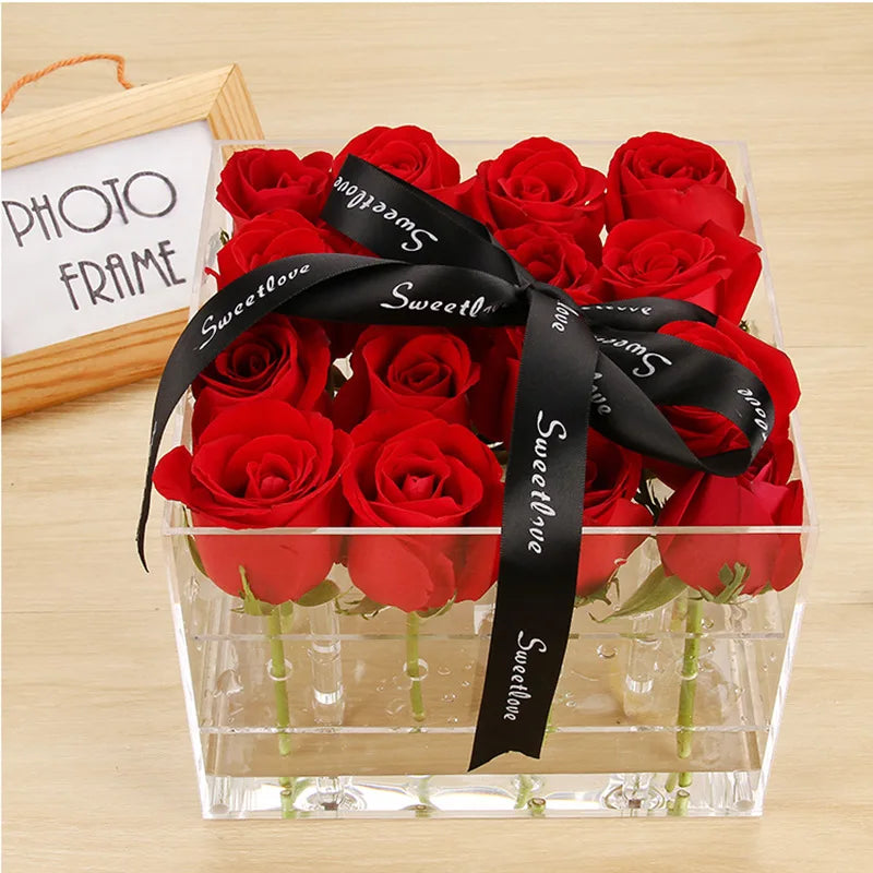 Promotional Large Clear Acrylic Luxury Customizable Flower Rose Box 36 Holes Preserved Flowers Valentine's Day New Year