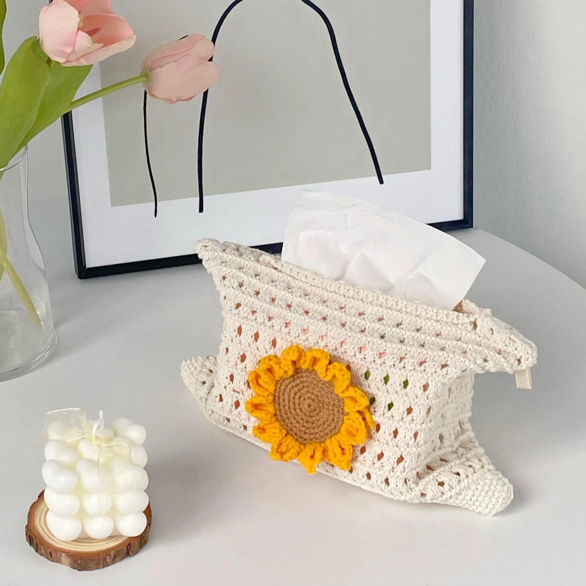 Modern American Style Rectangle Shape Green Polyester Tissue Paper Box Cover Factory Hot Wholesale Sunflowers Flower Pattern