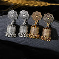 Vintage Ethnic Carved Gypsy Gold Silver Prayer Wheel Bell Indian Jhumka Earrings for Women Boho Jewelry Tibetan Earrings