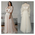 15420# Real Photos Sweep Train A-line Wedding Dress Appliques Lace Off Shoulder Tulle Low Back Bridal Gown Long Puffy Sleeves