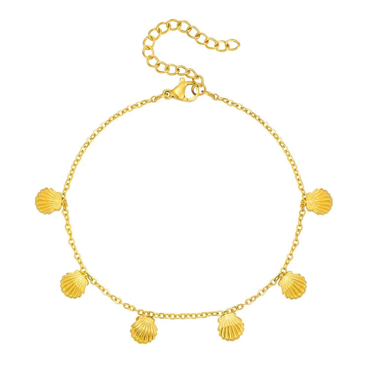 Fashion Minimalist Personalized Jewelry Anklets Gold Plated Stainless Steel Shell Charms Anklets Women