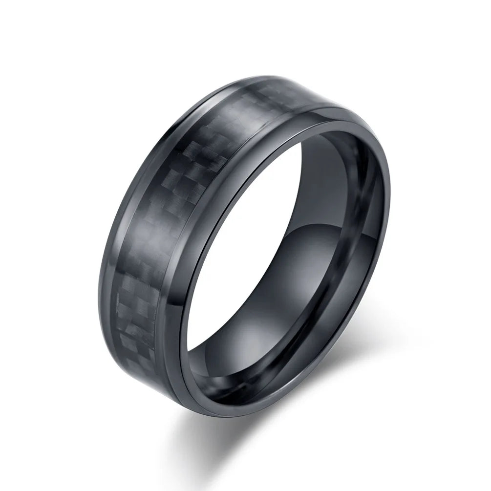 Hot Sale China Wholesale Jewelry Black Plated Stainless Steel Carbon Fiber Rings