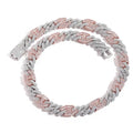 Hip Hop 15mm Iced Out Cuban Link Chain Shiny CZ Stone Pink Silver Plated Two Tone Cuban Link Necklace