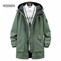 2025 Spring Autumn New Plus Size Men's Waterproof Reversible Hooded Windbreaker Coat with Zipper Closure Long