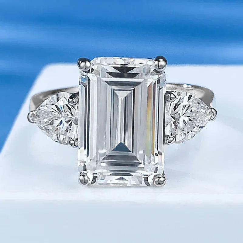Simulated Gemstone Ring 5-carat Emerald-cut 12*8 Cubic Zirconia Ring for Women
