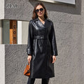 Women's Slim Pu Leather Coat Long Coat With Belt Women's Leather Trench Coats
