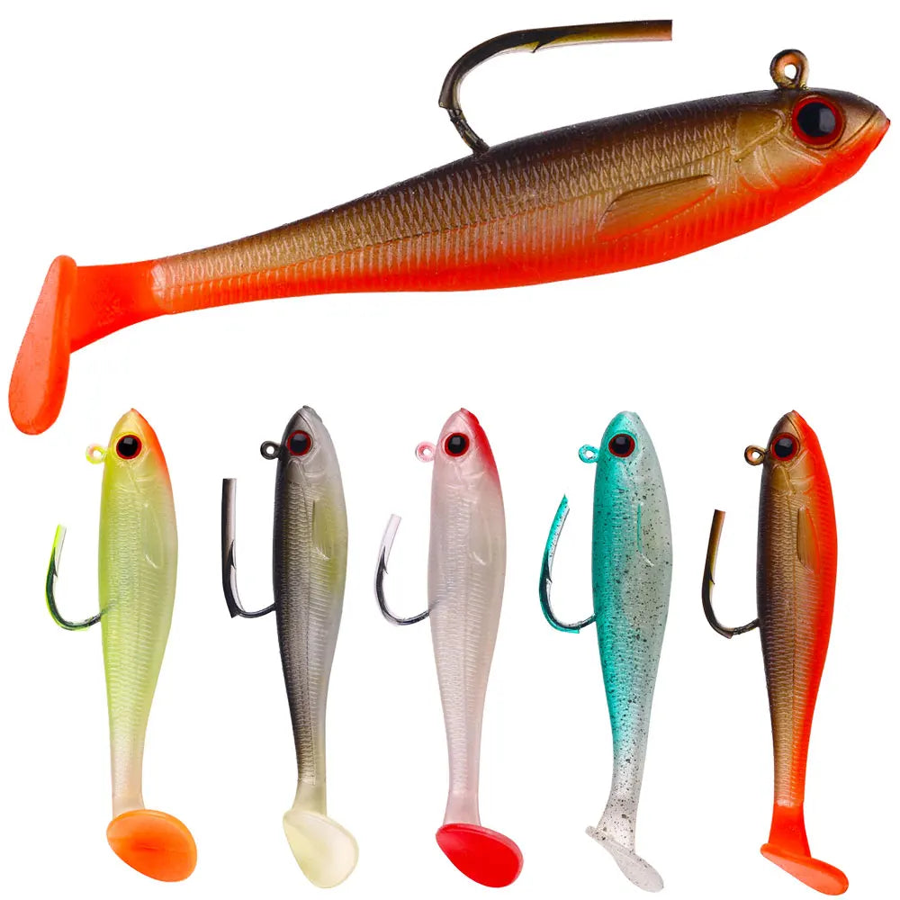 7CM/9CM Lead Head Fishing Lures Soft Lure Single Hook T Tail Jigging Lure Fishing Bait MegaBDM