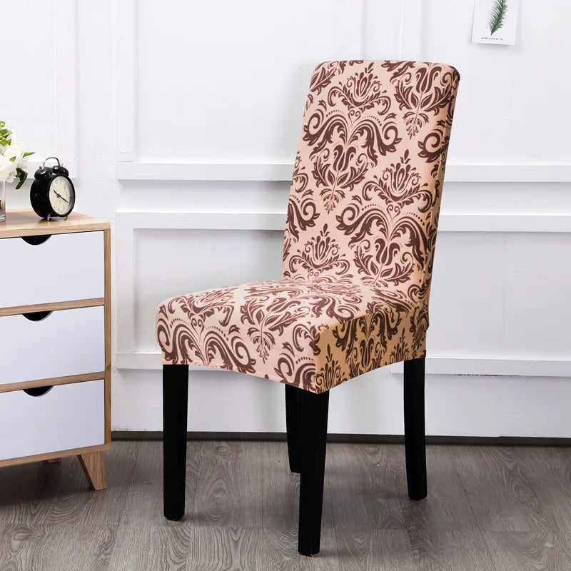 Vintage American Stretchy Printed Home Use Chair Covers Semi Wrapped One Piece Stretchy Dining Chair Slipcovers