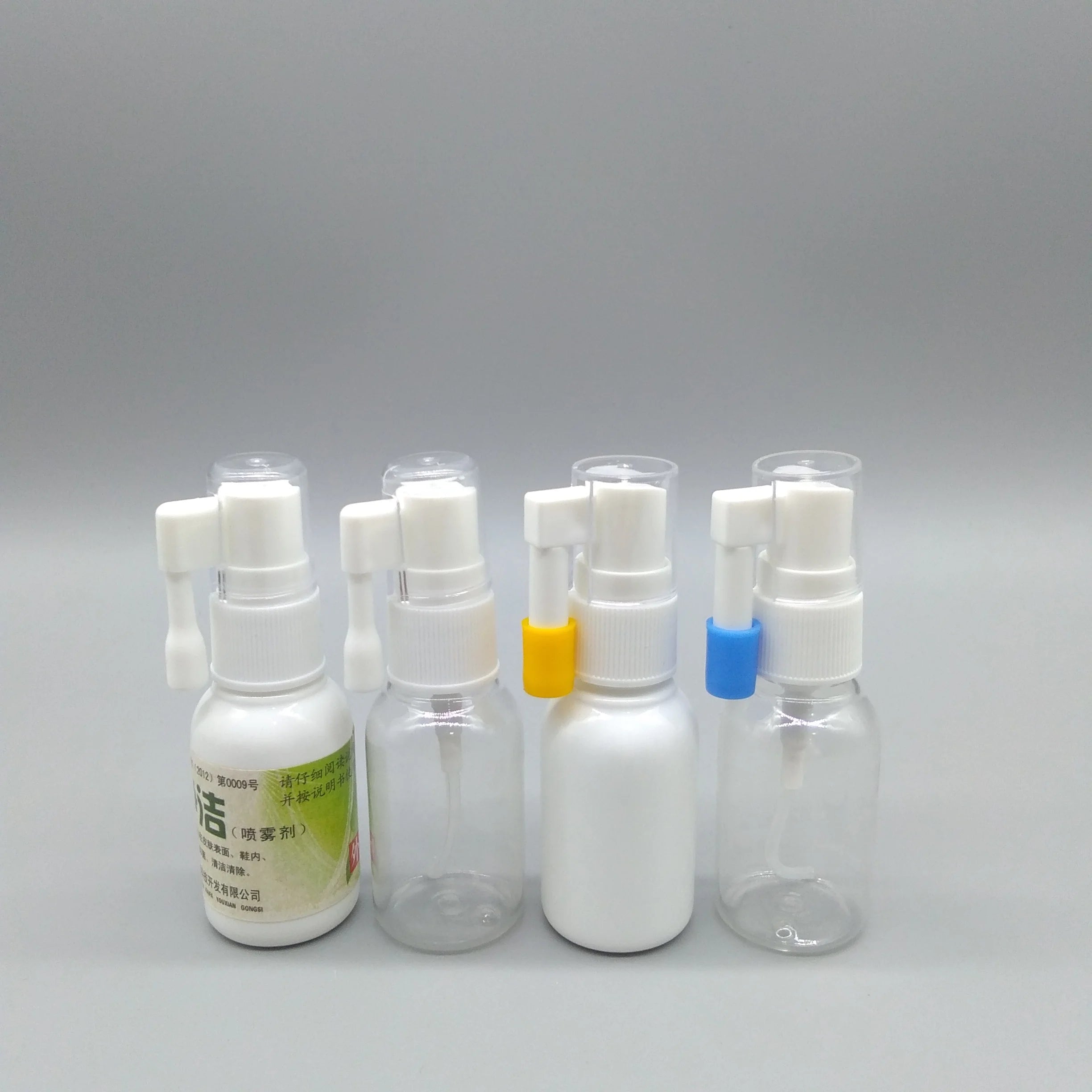 25ml PET Transparent Shorter Boston Round Portable Empty Nasal Spray Bottle with Screen Printing Custom Logo Short Nozzle Pump