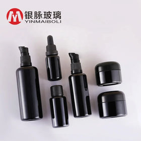 Empty Frosted Black Matte Glass Bottle Sunscreen Tanning Oil Packaging Skincare Skin Care Cosmetic Bottle Jar Set