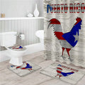 4 Piece Shower Curtain Sets Puerto Rico Flag Style Rooster on Wood Plank Background Include Non-Slip Rug/