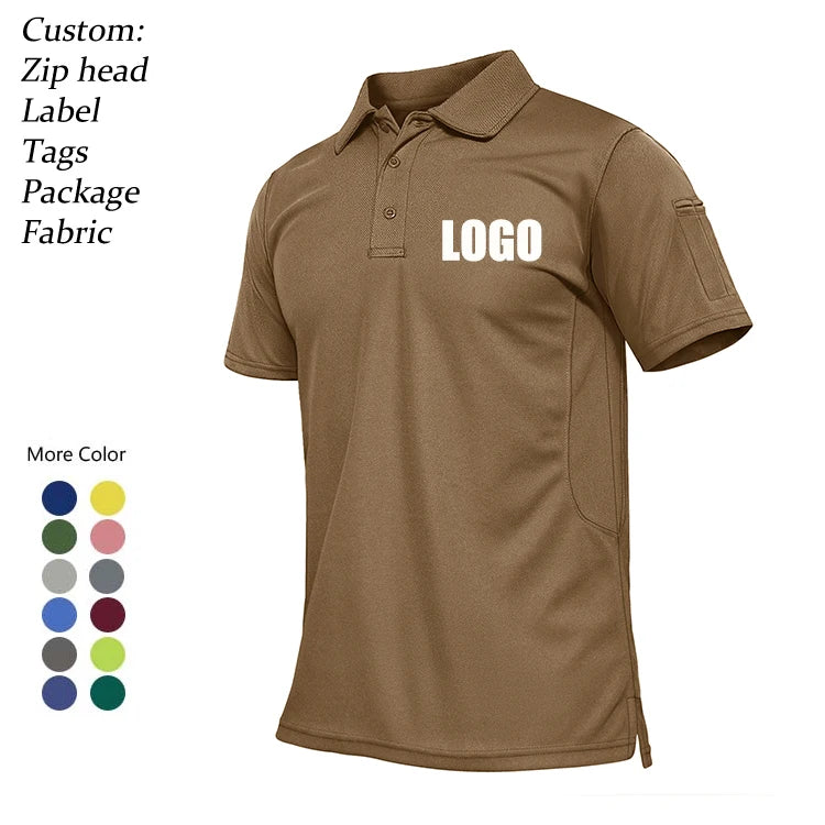 Garment Manufactures Men's Quick Dry Fishing Polo Shirts Custom Logo Moisture Wicking Hiking Tactical Polo Shirt