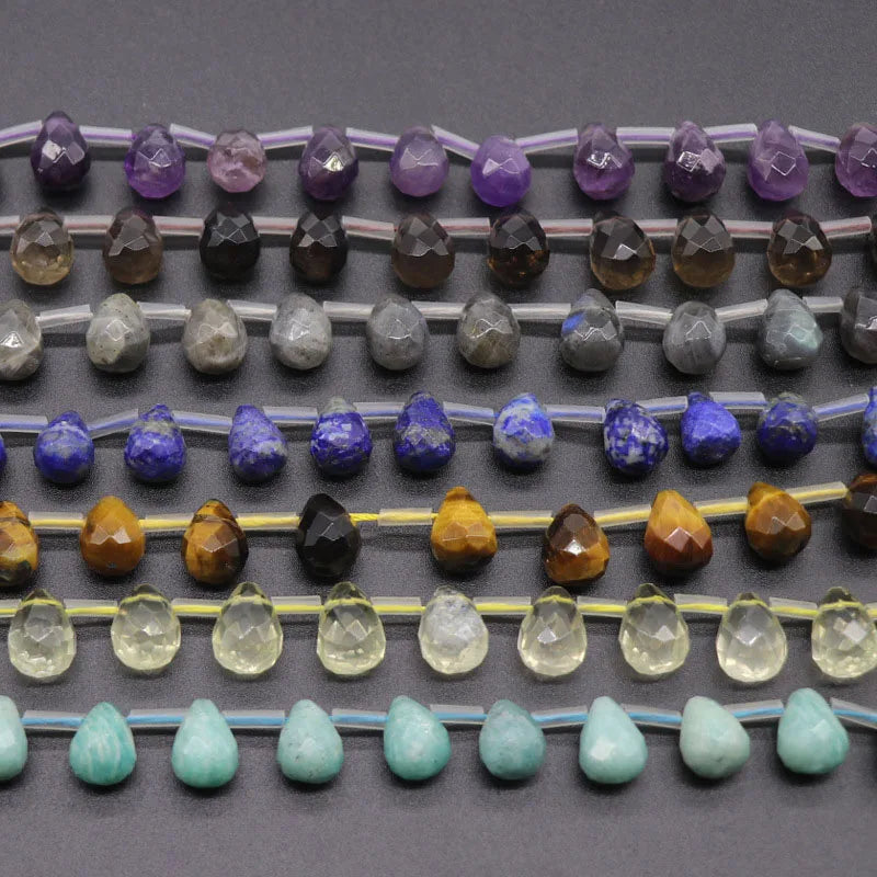 Genuine Gemstone Top Drilled Teardrop Beads Strand Natural Quartz Amethyst Prehnite Water Drop Beads 10x14mm