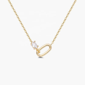 Handmade 925 Sterling Silver 18K Gold Oval Cut Gemstone Interlocked Pendant Necklaces for Women Girls Fine Jewelry