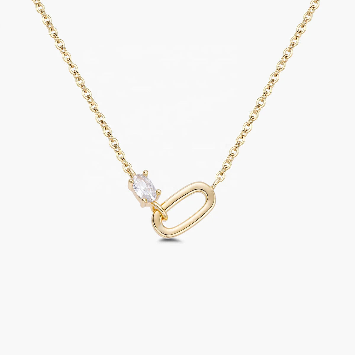 Handmade 925 Sterling Silver 18K Gold Oval Cut Gemstone Interlocked Pendant Necklaces for Women Girls Fine Jewelry