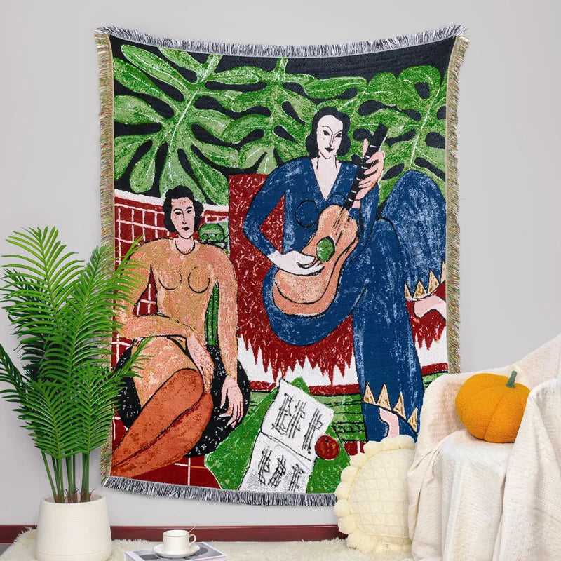 Customized 100% Recycled Boho Throw Cotton Woven Jacquard Hug Sleep Blanket Tapestry Woven Throws Mushroom Sublimation Blanket