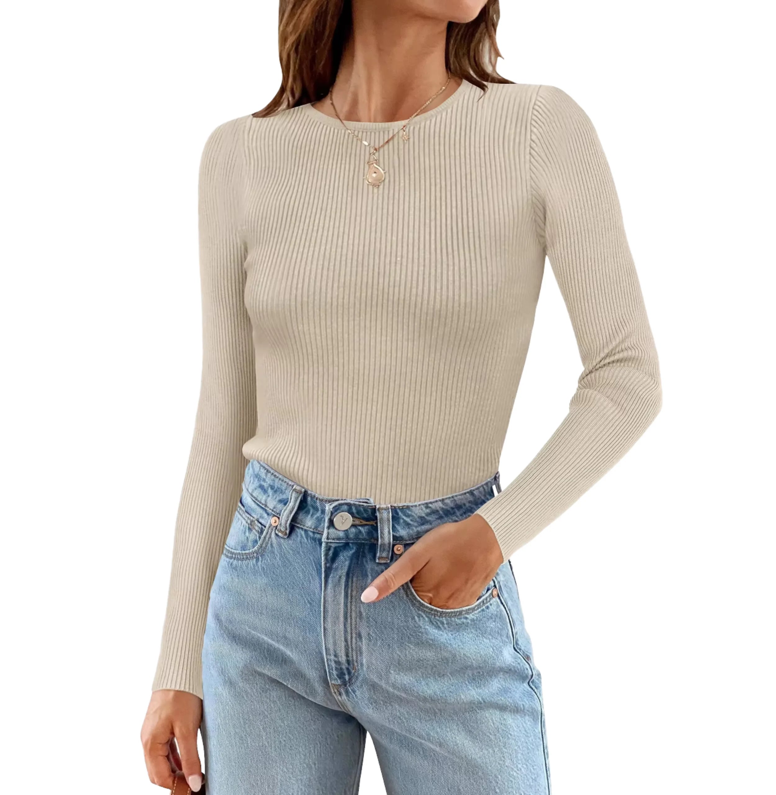 Breathable Crewneck Women'S Knitted Long Sleeve Women'S Sustainably Crew Neck Soft Polyester Pullover Knitwear