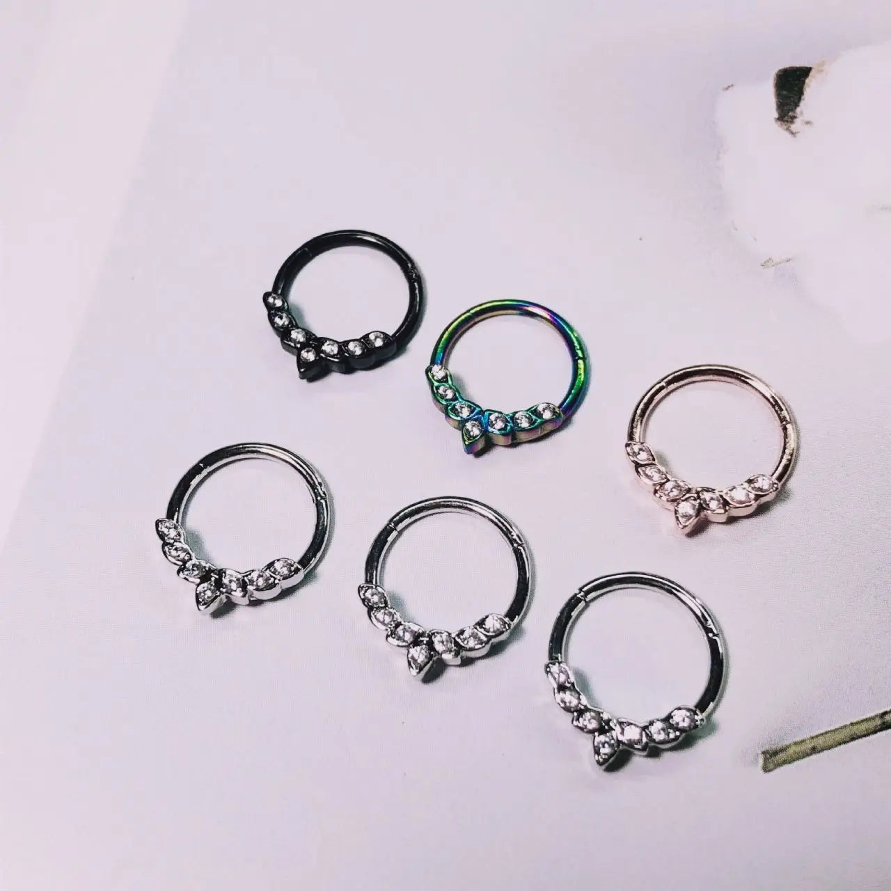 Evorte 316L Stainless Steel Rose Gold Plated Colorful CZ Trendy Nose Septum Barbell Labret Seamless Segment Piercing Jewelry