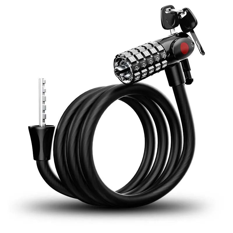ESLNF Combination Key Double Opening Anti-Theft Bike Cable Lock Anti-Cutting Bicycle Lock for Bike Motorcycle with Light