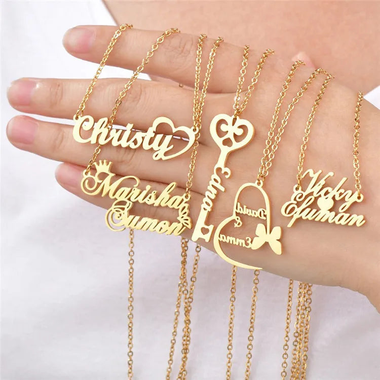 SP Personalized Stainless Steel Thin Chain Necklace Silver Women Custom Name Necklace Women Jewelry