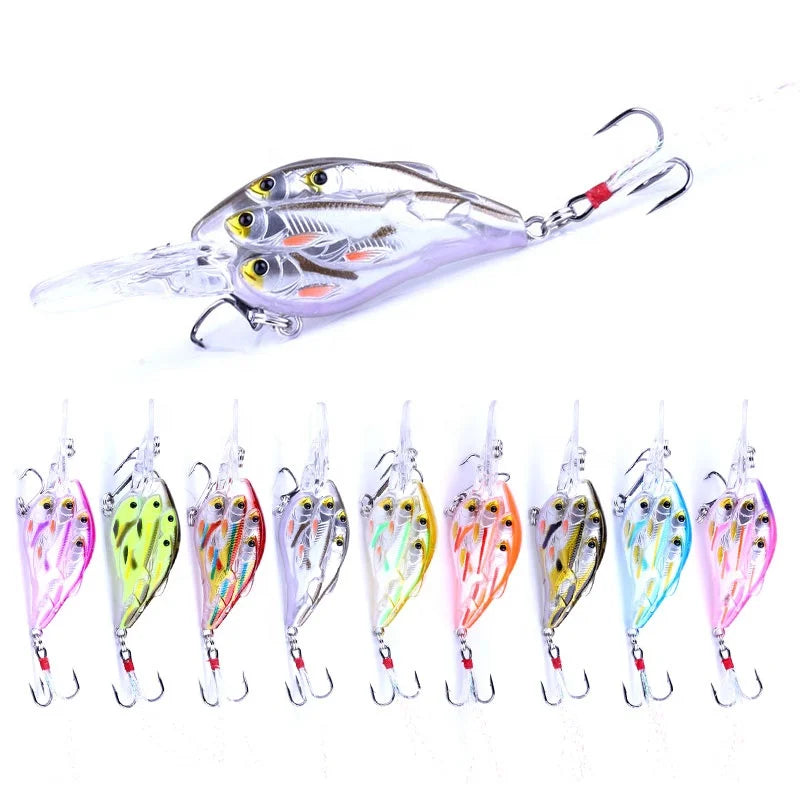 Wholesale CB036 7.5cm 9g Artificial Hard Plastic Group Crank Baits Fishing Lures with Feather Hook