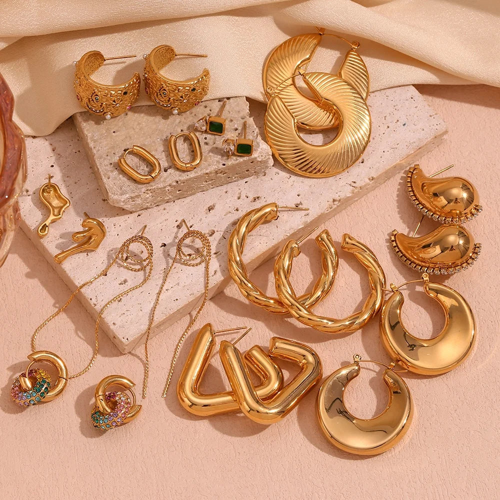 Dreamshow Jewelry PVD Gold Plated Earring Set Hollow Out Stainless Steel Hoop Earring Boucles D'oreilles