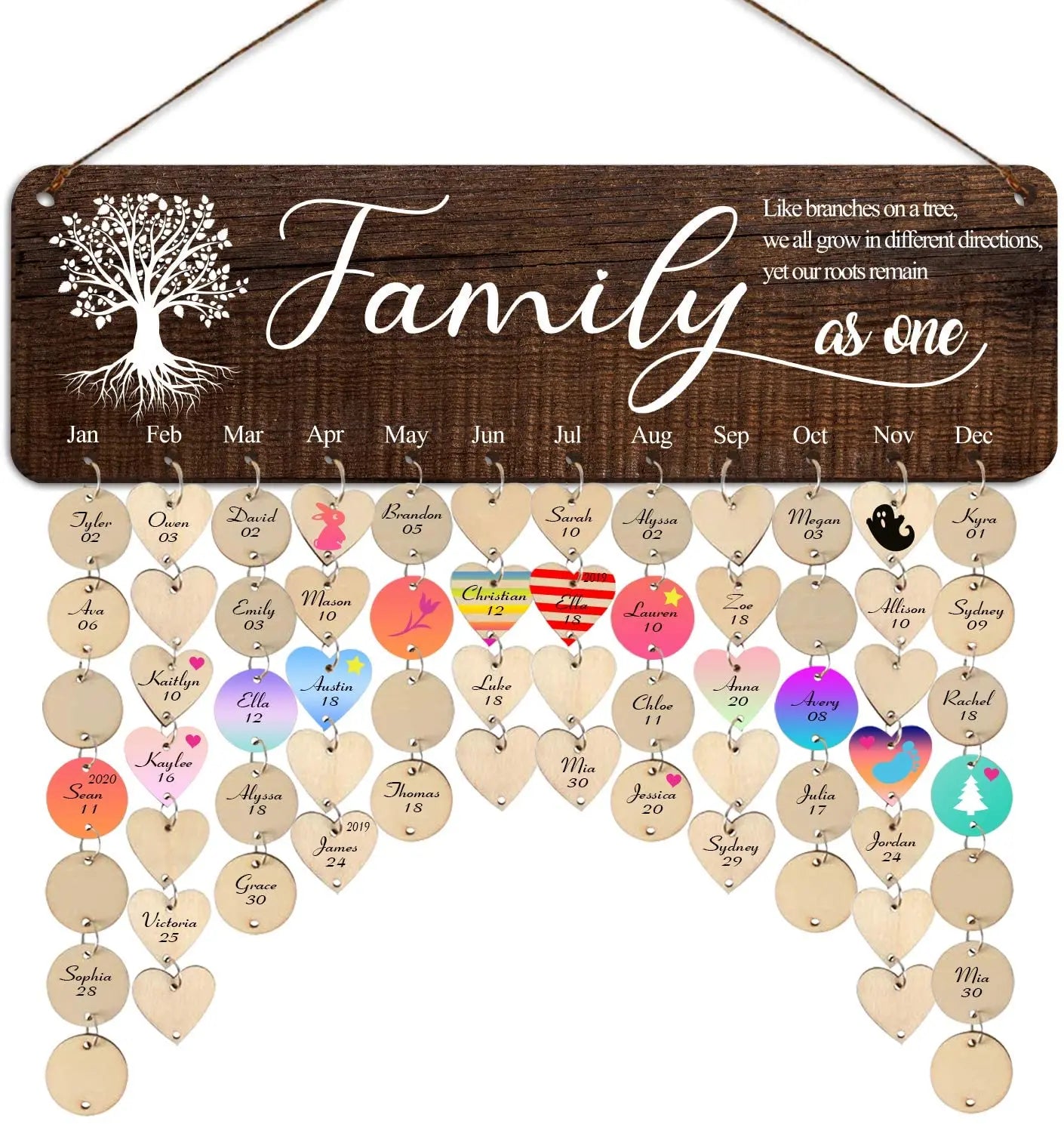 DIY Wooden House Decoration Wood Wall Art Sign Family Birthday Board Wall Hanging for Mom Grandma Family Tree Birthday Calendar