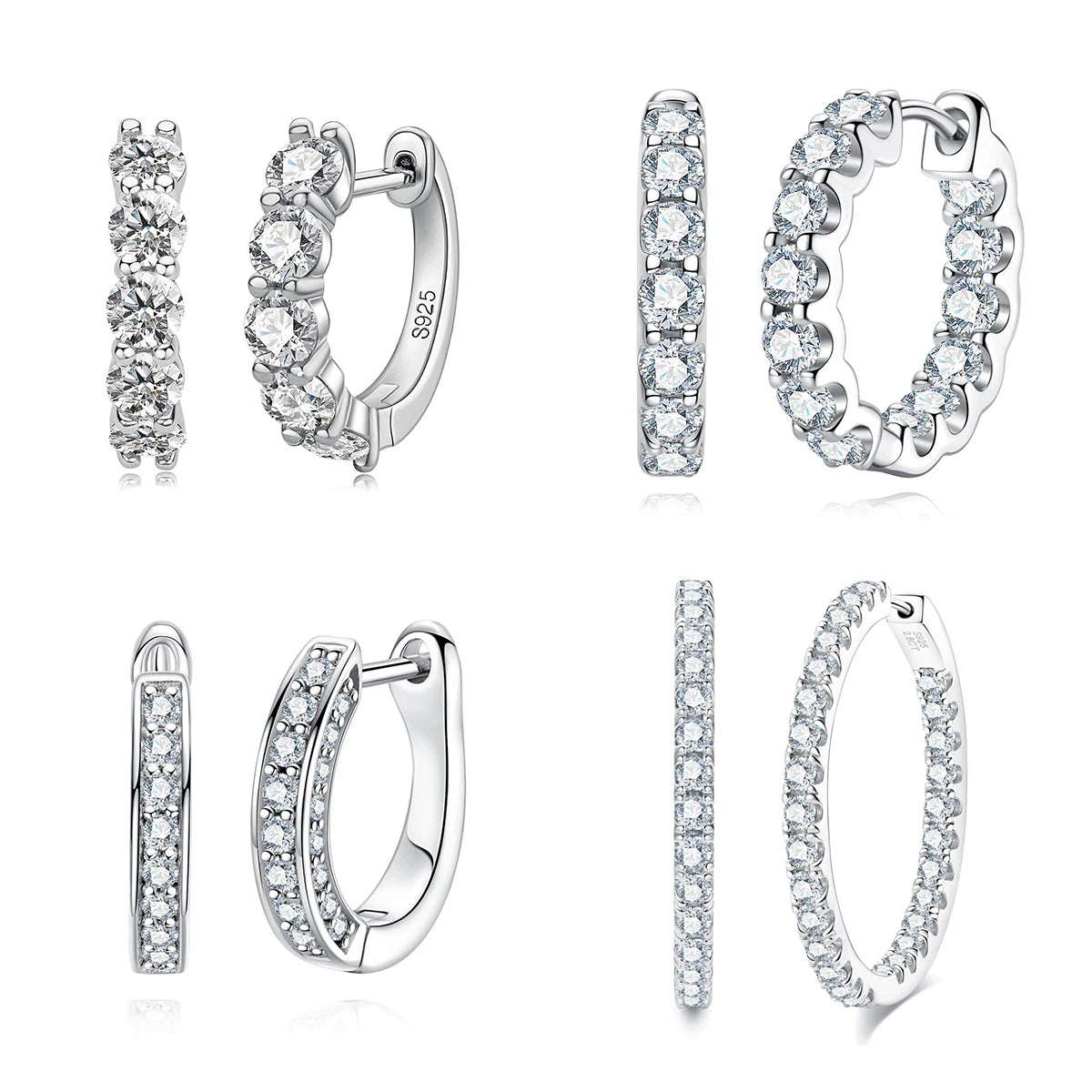 Luster 925 Sterling Silver D White Moissanite Huggie Hoop Earrings
