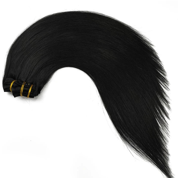 Factory Outlet Double Drawn Stock #1 Color Human Hair Lace Clip Ins Hair Extension