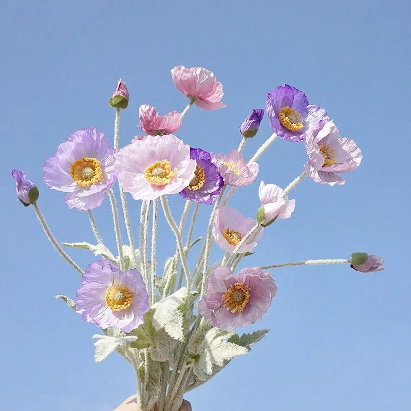 LF733 New Design Home Vase Decoration Artificial poppy Flower 4 Branches Artificial Silk Flower Poppy Flower