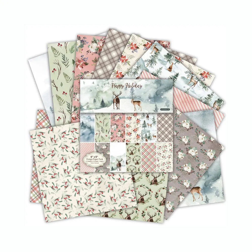 GF Happy Holiday 24 Sheet Custom Patterned Scrapbook Paper Papel Handmade DIY Craft Background Scrapbooking Paper Pack