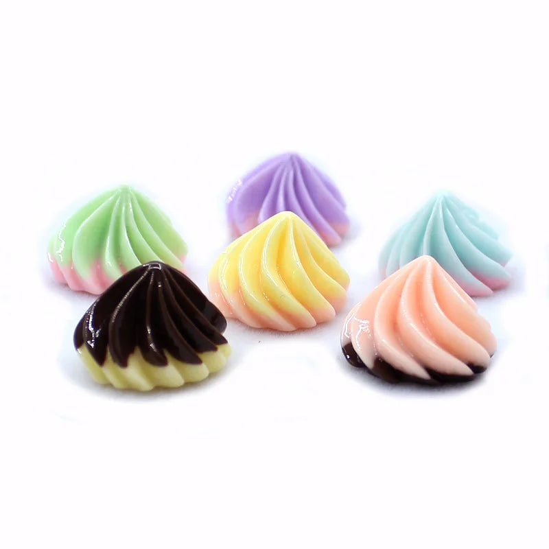 Two Tone Resin Meringue Cabochons Sweet Chocolate Sugar Flatback Resin Cabochon Candy Swirl Slime Charms Jewelry Making Findings