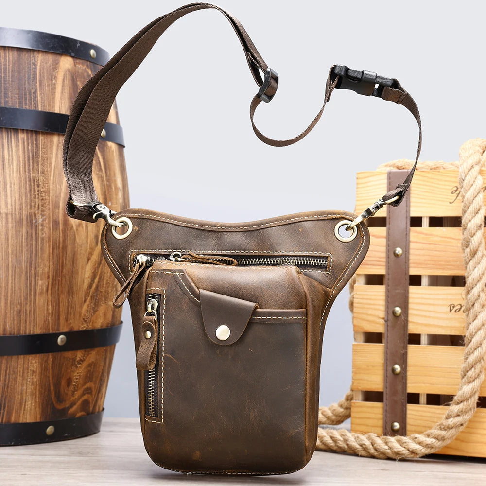 MARRANT Men Crazy Horse Genuine Leather Belt Bag Motorcycle Leg Side Bag Leather Fanny Pack Pouch Men Leather Waist Bag for Men