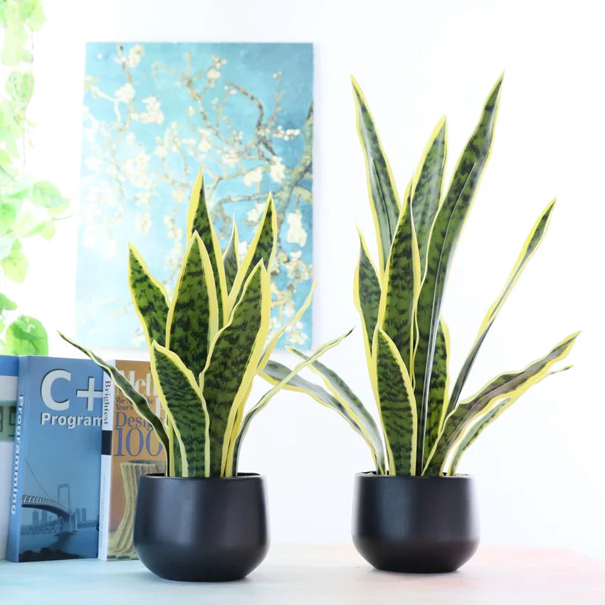 A-1152 Faux Desk Plant in Pot 18 Inch Small Fake Sansevieria Tree Artificial Snake Plant for Indoor Outdoor Home Office Decor
