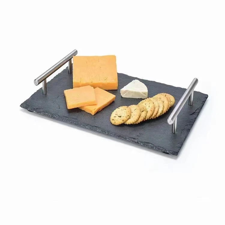 Japanese Slate Sushi Plate Tableware Dinner Black Tray Western Cuisine Steak Stone Serving Plate with Handle