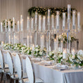 MH-TZ0254 Tall Glass Hurricane 5 Arms Wedding Crystal Glass Candelabra