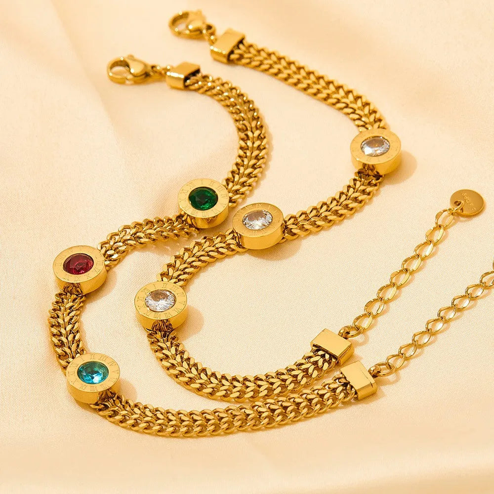 Designer Colorful Zircon Stainless Steel Charm Women Trendy Jewelry Snake Chain Bracelet