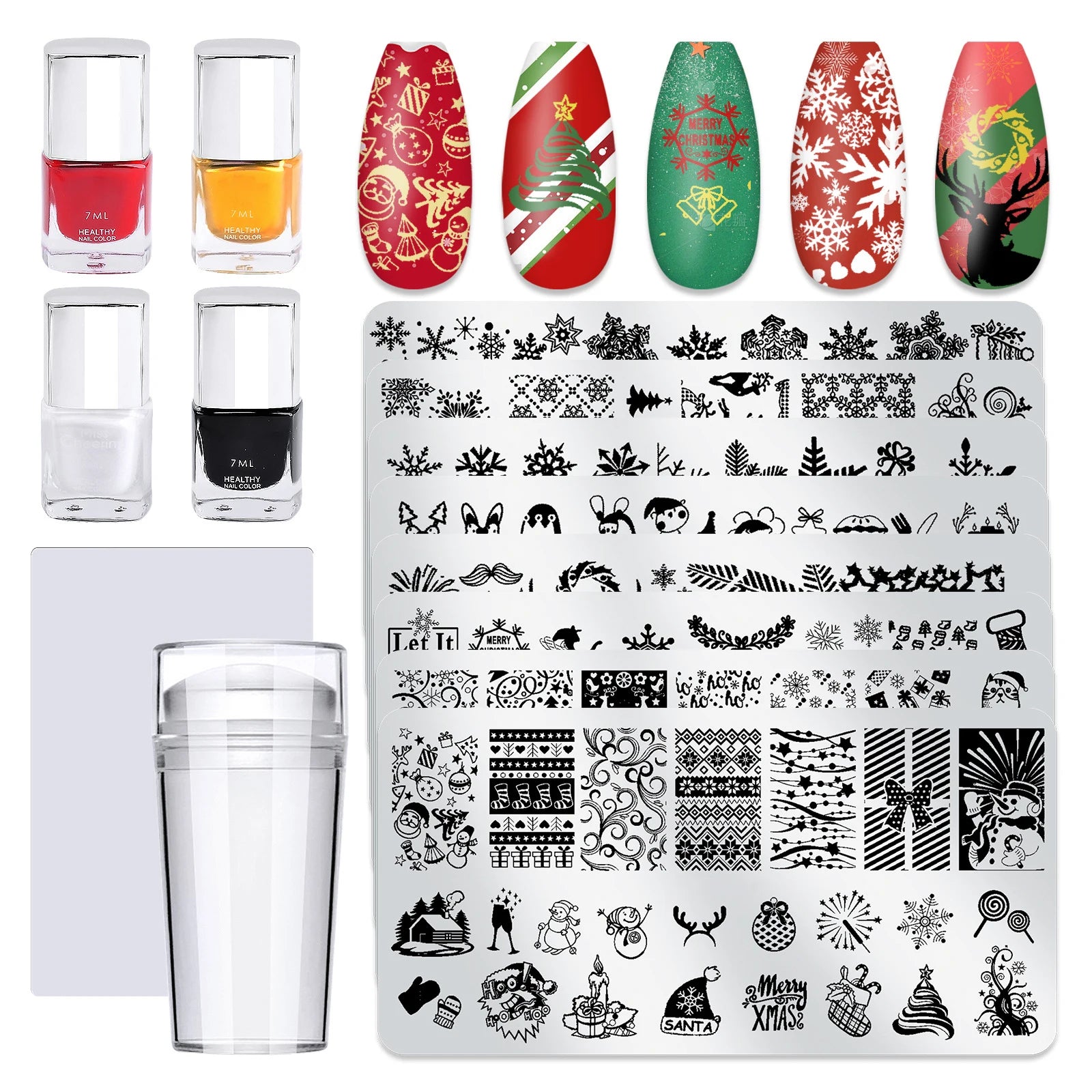 Manicure Art Silicone Clear Nail Stamper 6x12 Christmas Design Snowflake Nail Stamping Plate Sets