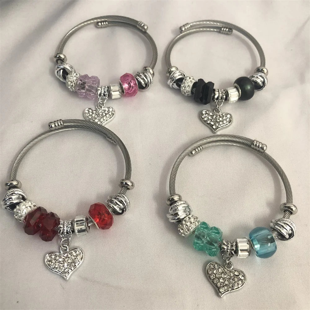 Fashion DIY Multi-element love Pendant Bracelet Student Stainless Steel Adjustable Lover's Braceletts