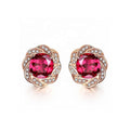 Fashion Bijoux Rose Gold Plated Flower Red Crystal Ruby Diamonds Stud Earrings