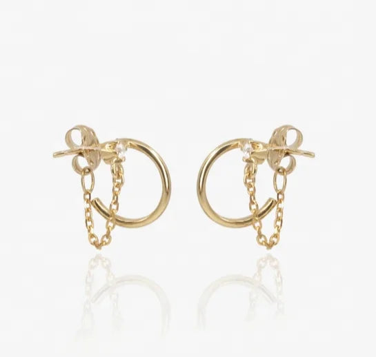 Customized 18K Gold Plated Thin Small Hoop and Chain Women Earring Women Brass Handmade Jewelry