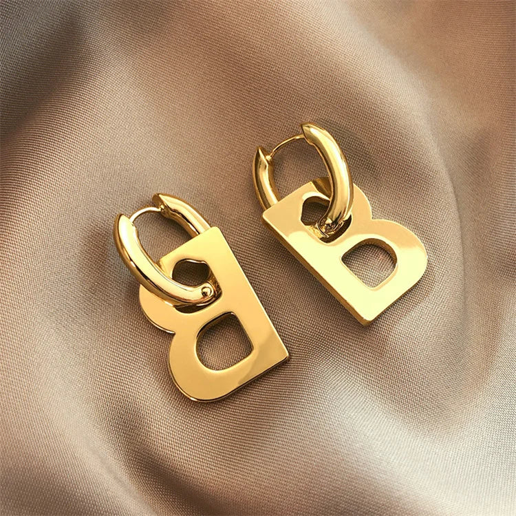 Wholesale Exaggerated New 316l Stainless Steel Design Luxury Fashion Women B Shaped Pendant Earring