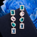 Shiny Dangle Drop Multicolor Blue Cubic Zirconia Crystal Long Earrings for Women 585 Gold Plated Boho Party Jewelry