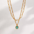 Engagement Wedding Women Gift Oval Natural Turquoise Green Stone Paper Clip Pendant Necklace Sets