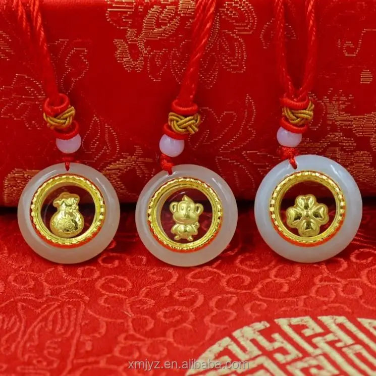 Certified Hetian Jade Inlaid Gold Hetian Pure Gold Pendant Chalcedony Lucky Bag Angel Gold Inlaid Jade Factory Wholesale