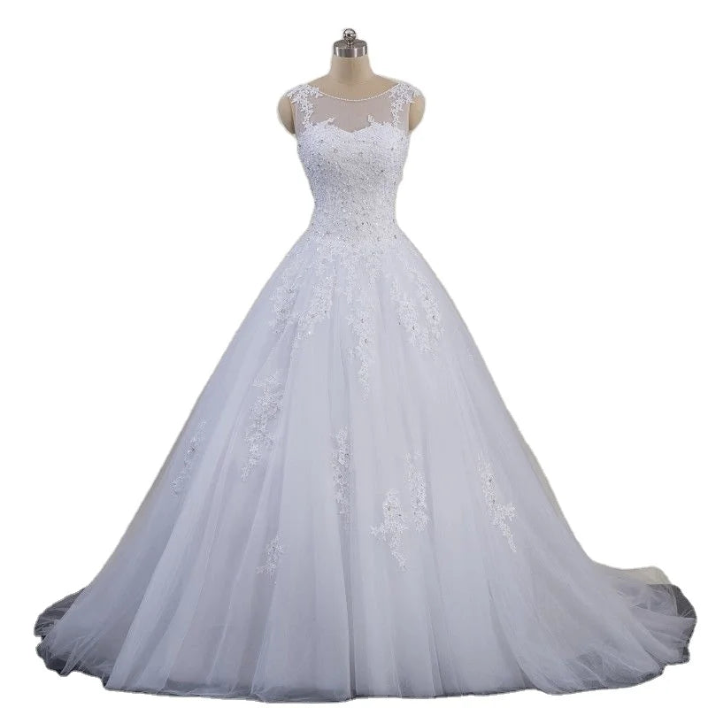 2026 New Lace a Line Elegant Sweet Casual Wedding Gowns Bridal White Lace O-Neck Sleeveless Wedding Dress