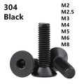 M6 X 16 mm Black Stainless Steel A2 A4-80 Countersunk Head Hexagon Socket DIN 7991 Full Thread with Allen Key
