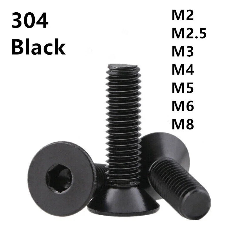 M6 X 16 mm Black Stainless Steel A2 A4-80 Countersunk Head Hexagon Socket DIN 7991 Full Thread with Allen Key