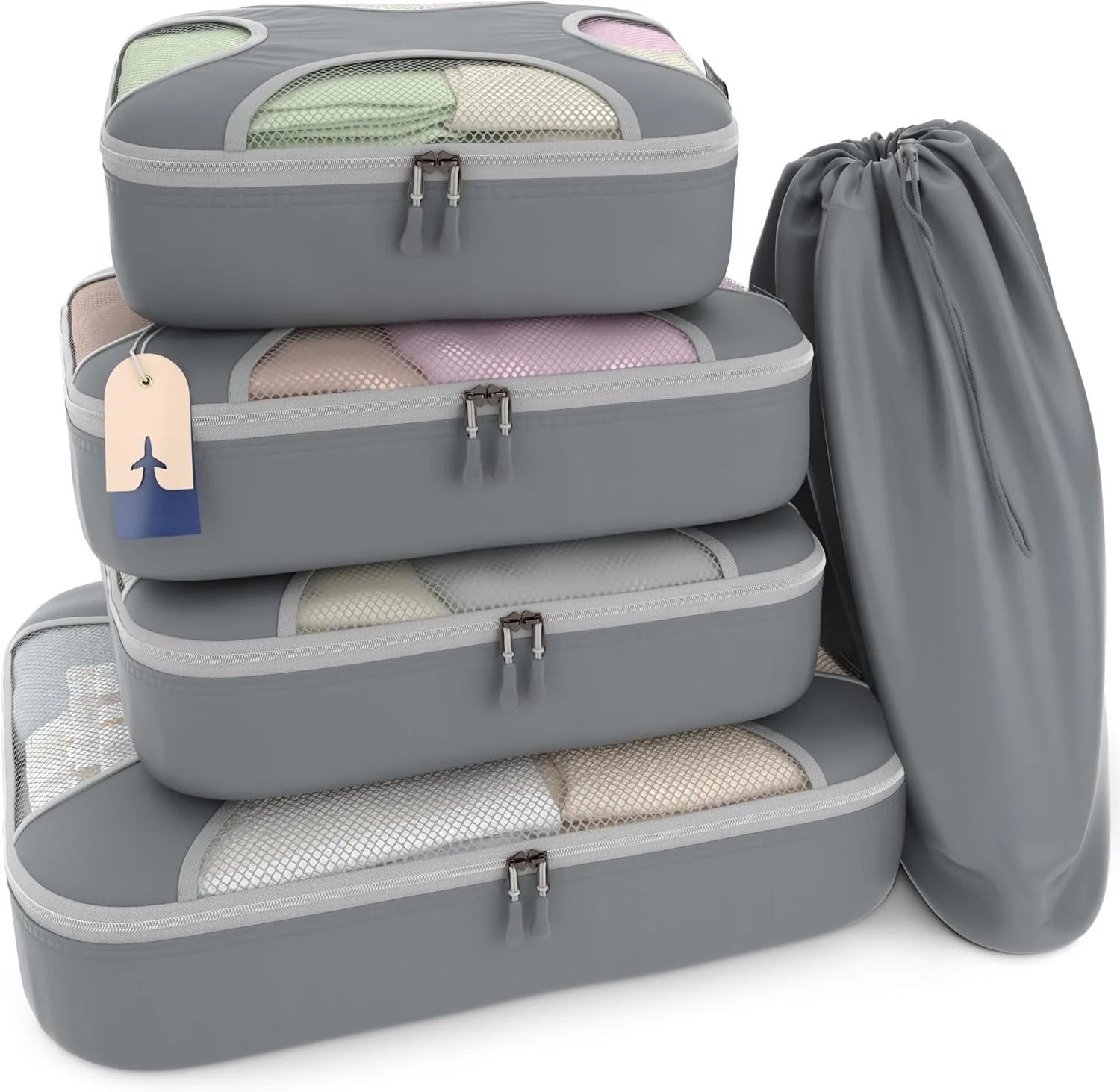 Shacke Pak - 5 Set Packing Cubes - Travel Organizers with Laundry Bag (Charcoal Gray)