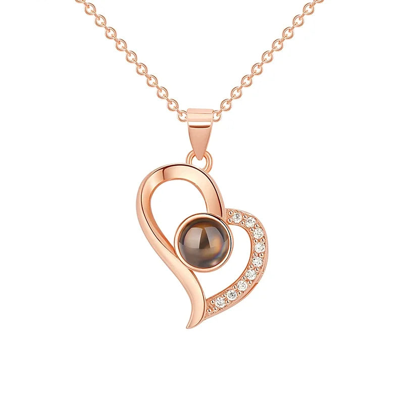 925 Sterling Silver Language Stone Pendant Necklace With Rose Gold Plated-Hot Selling Custom Jewelry For Women Gift Wholesale